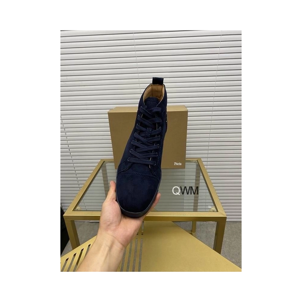 Replica Christian Louboutin Louis Orlato High Top Sneakers Veau Velours Blue