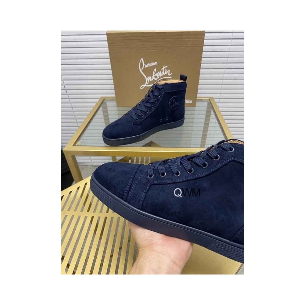 Replica Christian Louboutin Louis Orlato High Top Sneakers Veau Velours Blue