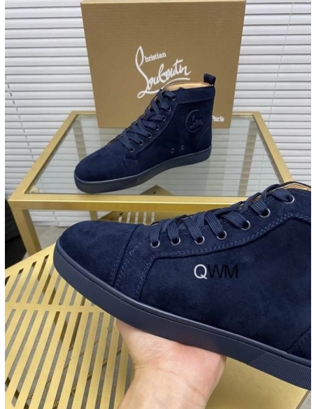 Replica Christian Louboutin Louis Orlato High Top Sneakers Veau Velours Blue