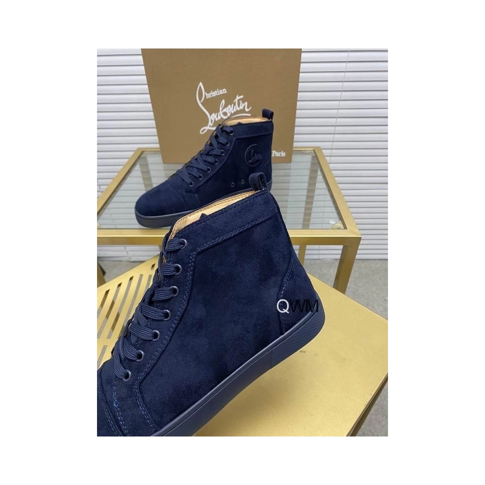 Replica Christian Louboutin Louis Orlato High Top Sneakers Veau Velours Blue