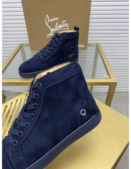 Replica Christian Louboutin Louis Orlato High Top Sneakers Veau Velours Blue