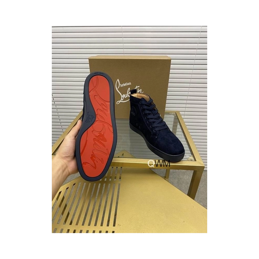 Replica Christian Louboutin Louis Orlato High Top Sneakers Veau Velours Blue