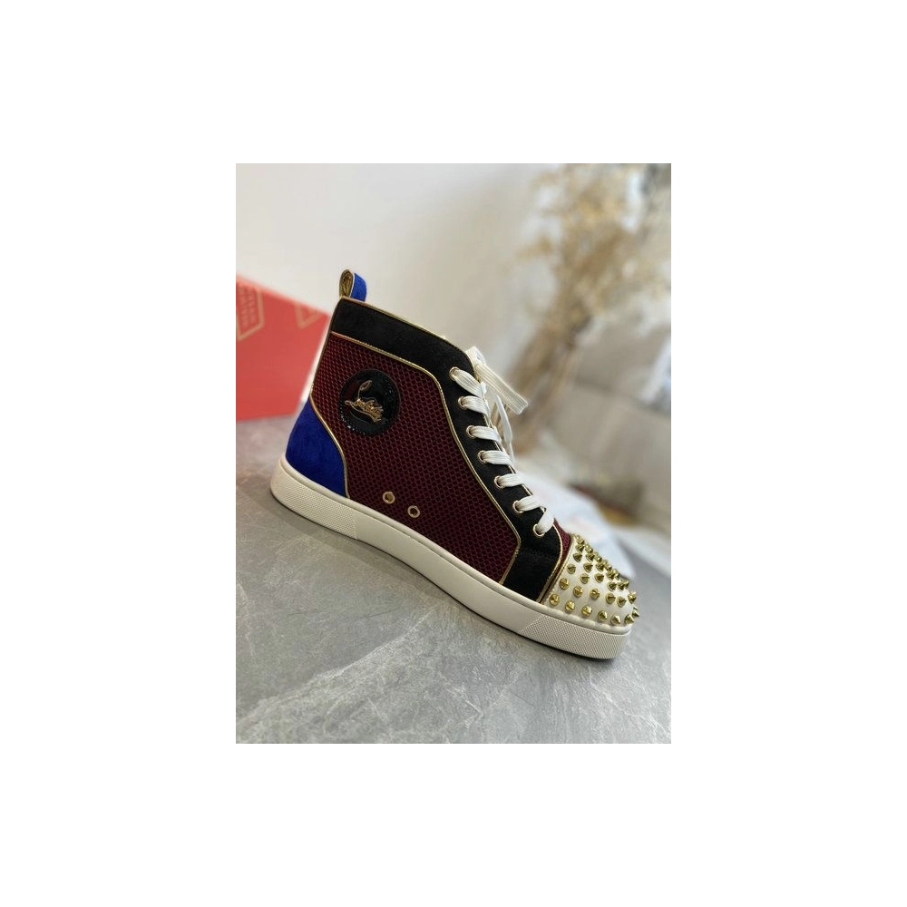 Fake Christian Louboutin Louis Orlato Spikes High Top Sneakers Suede Multicolor