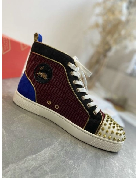 Fake Christian Louboutin Louis Orlato Spikes High Top Sneakers Suede Multicolor