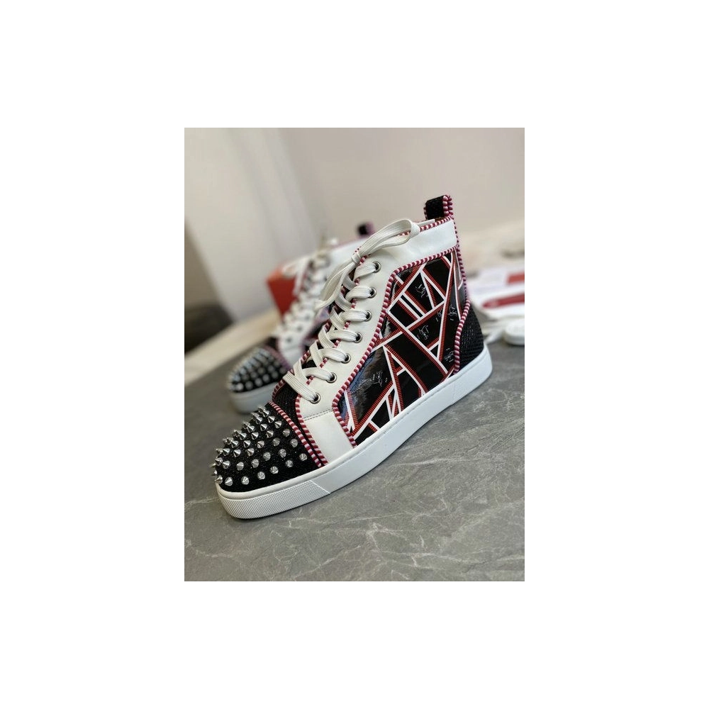 Knockoff Christian Louboutin Lou Spikes Orlato Flat Patent Leather Multicolor