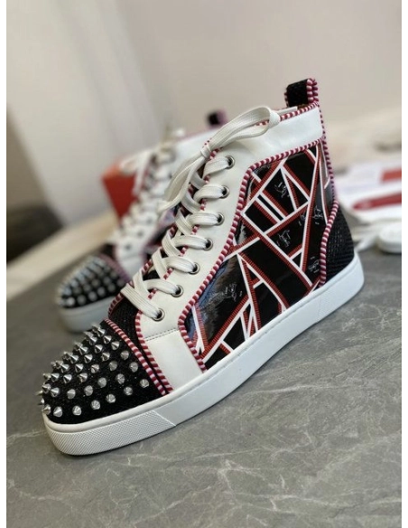 Knockoff Christian Louboutin Lou Spikes Orlato Flat Patent Leather Multicolor
