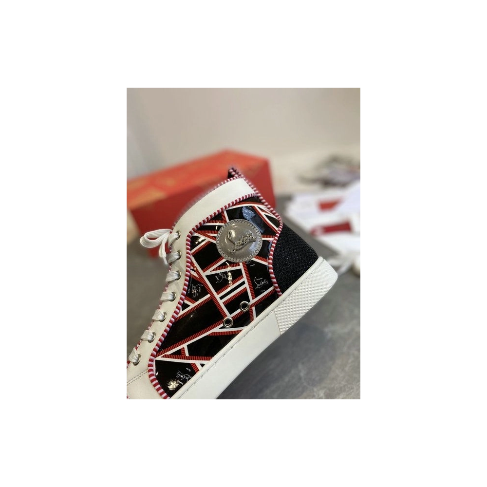 Knockoff Christian Louboutin Lou Spikes Orlato Flat Patent Leather Multicolor