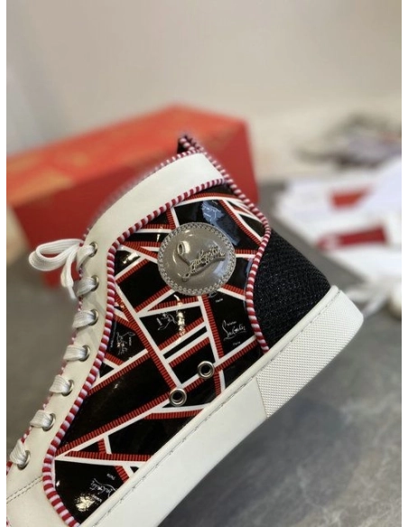 Knockoff Christian Louboutin Lou Spikes Orlato Flat Patent Leather Multicolor