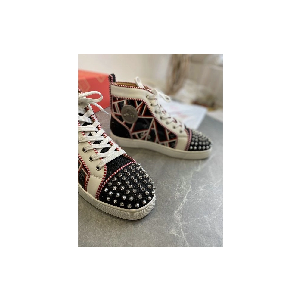 Knockoff Christian Louboutin Lou Spikes Orlato Flat Patent Leather Multicolor