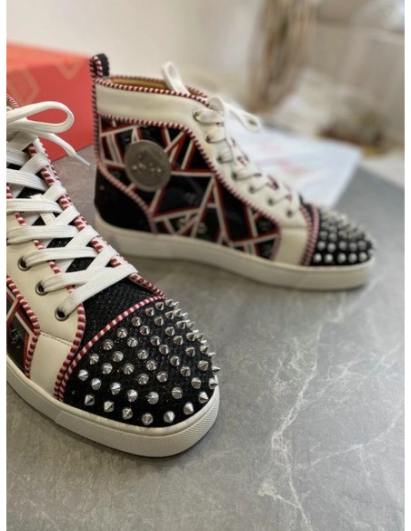 Knockoff Christian Louboutin Lou Spikes Orlato Flat Patent Leather Multicolor