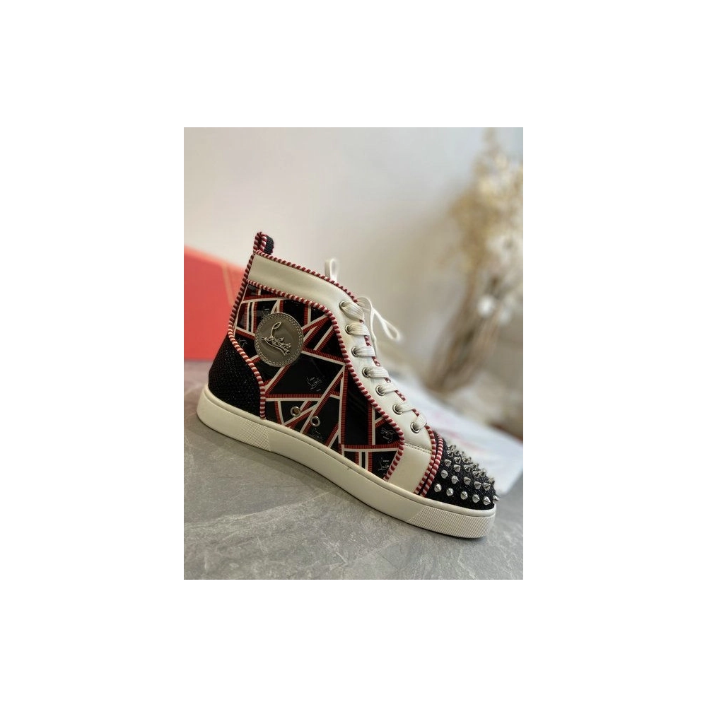 Knockoff Christian Louboutin Lou Spikes Orlato Flat Patent Leather Multicolor