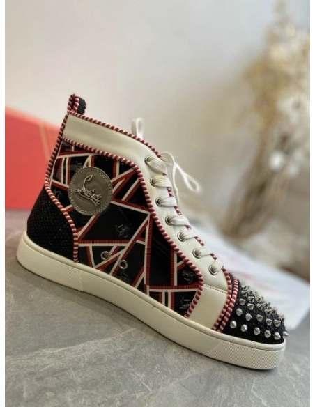 Knockoff Christian Louboutin Lou Spikes Orlato Flat Patent Leather Multicolor