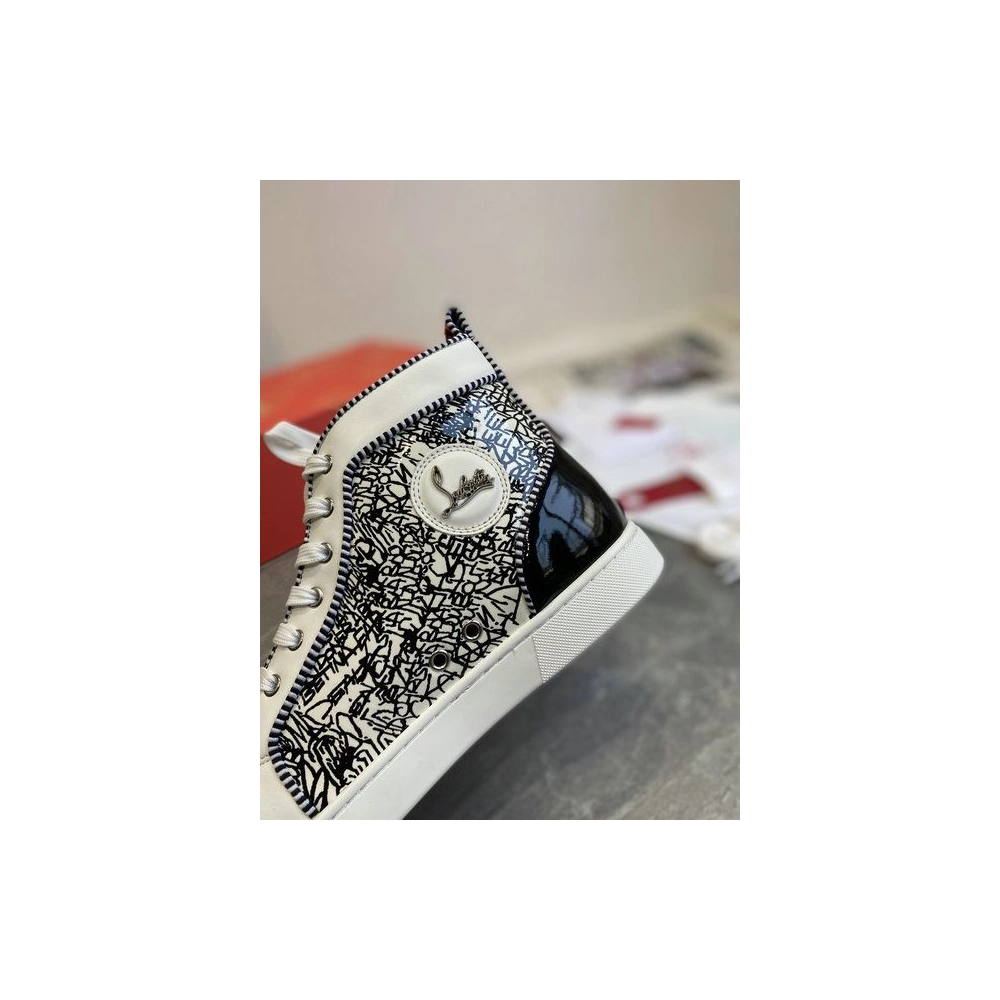 Fake Christian Louboutin Louis Orlato Spike Sneakers Patent And Leather Black White