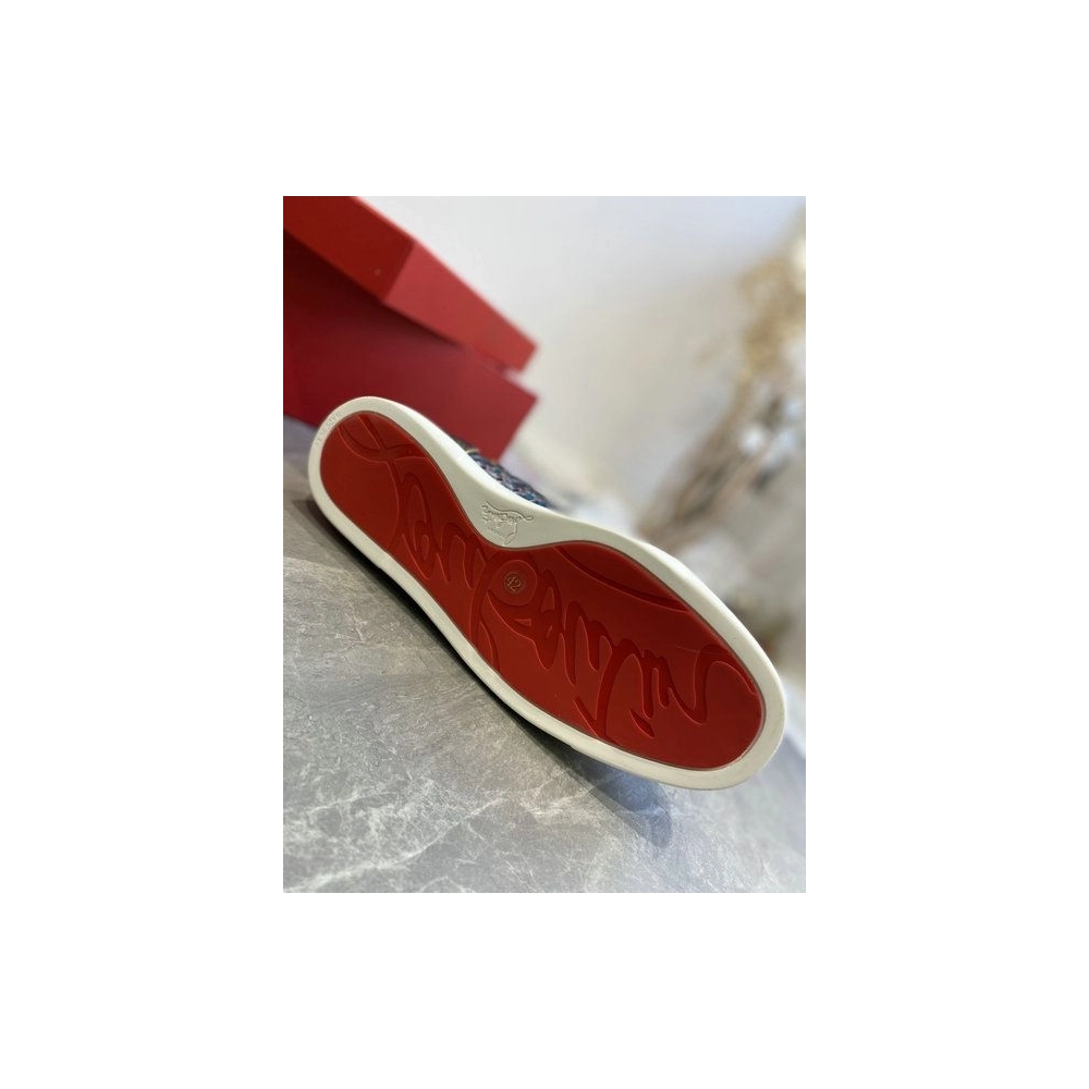 Replica Christian Louboutin Louis Flat High-top Sneakers Canvas and Suede Spikes Version Multi