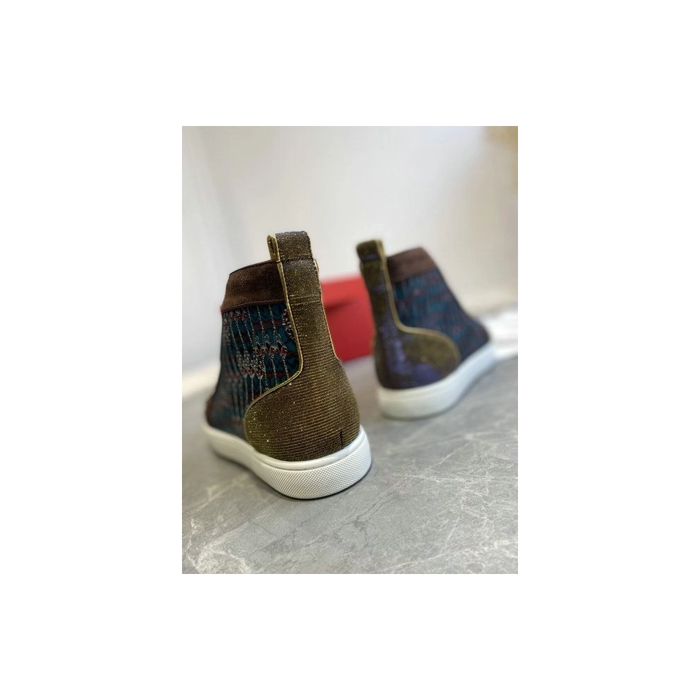 Replica Christian Louboutin Louis Flat High-top Sneakers Canvas and Suede Spikes Version Multi