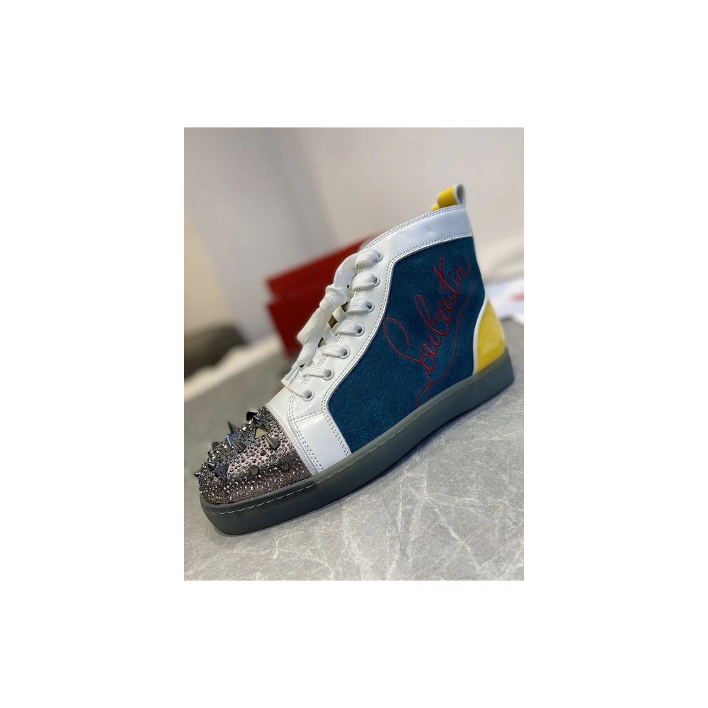 Replica Christian Louboutin Lou Pik Pik High-top Sneakers Suede and Calf Multicolor