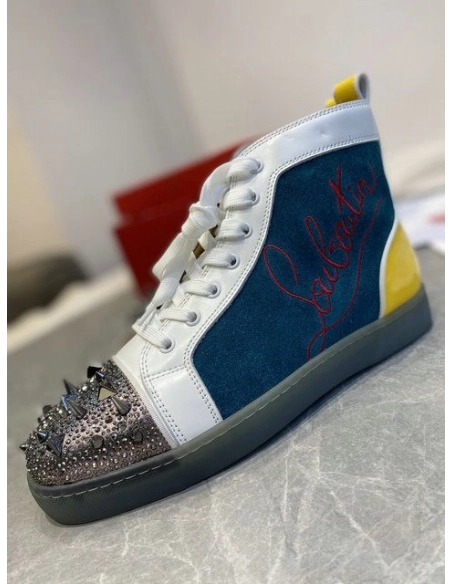 Replica Christian Louboutin Lou Pik Pik High-top Sneakers Suede and Calf Multicolor