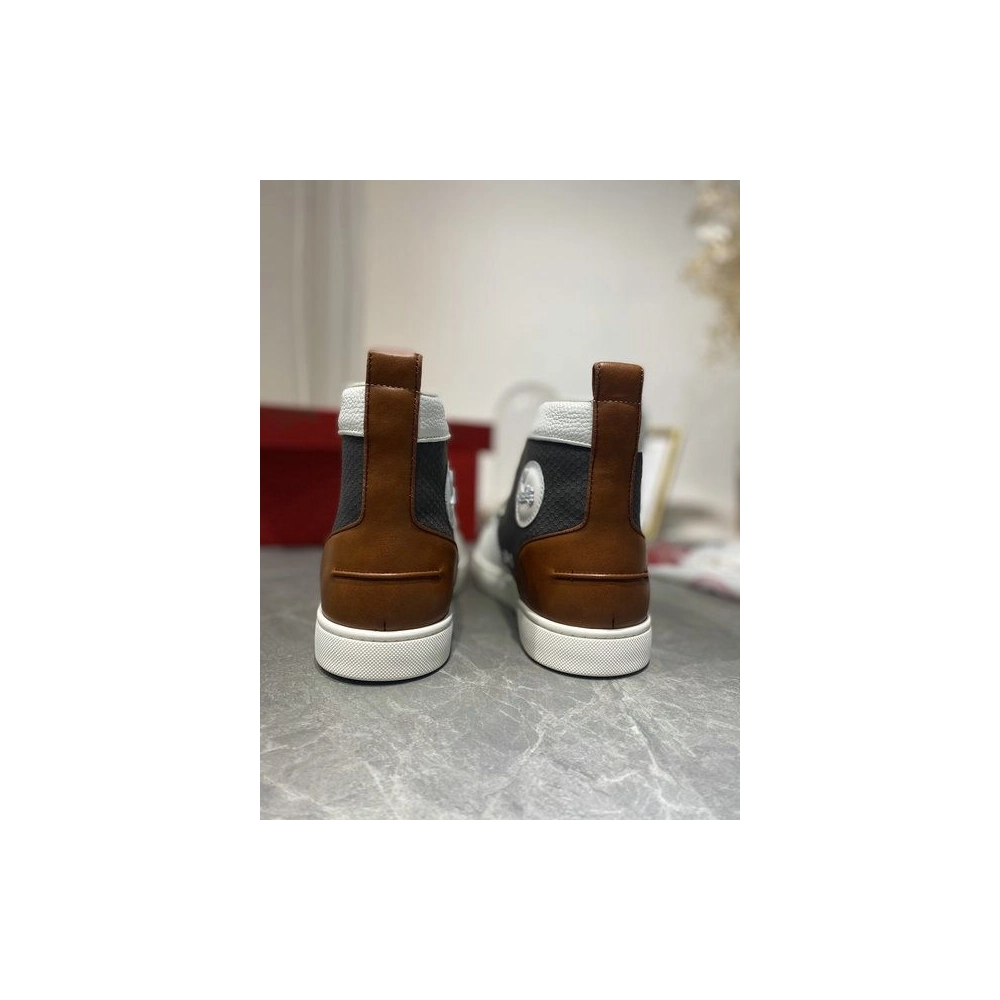Replica Christian Louboutin Lou Spike High Top Sneakers Calf Leather Multicolor