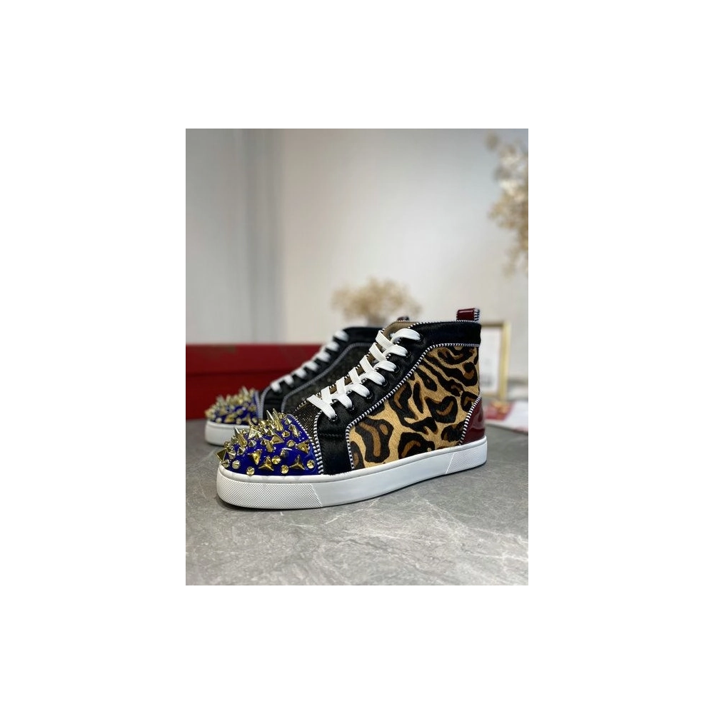 Knockoff Christian Louboutin Louis Pik Pik Spikes High-top Sneakers Veau Velours and Patent Leather Multicolor
