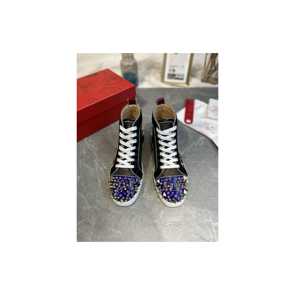 Knockoff Christian Louboutin Louis Pik Pik Spikes High-top Sneakers Veau Velours and Patent Leather Multicolor