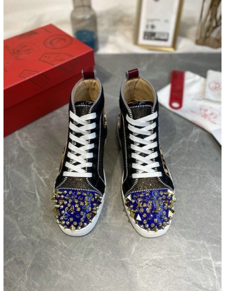 Knockoff Christian Louboutin Louis Pik Pik Spikes High-top Sneakers Veau Velours and Patent Leather Multicolor