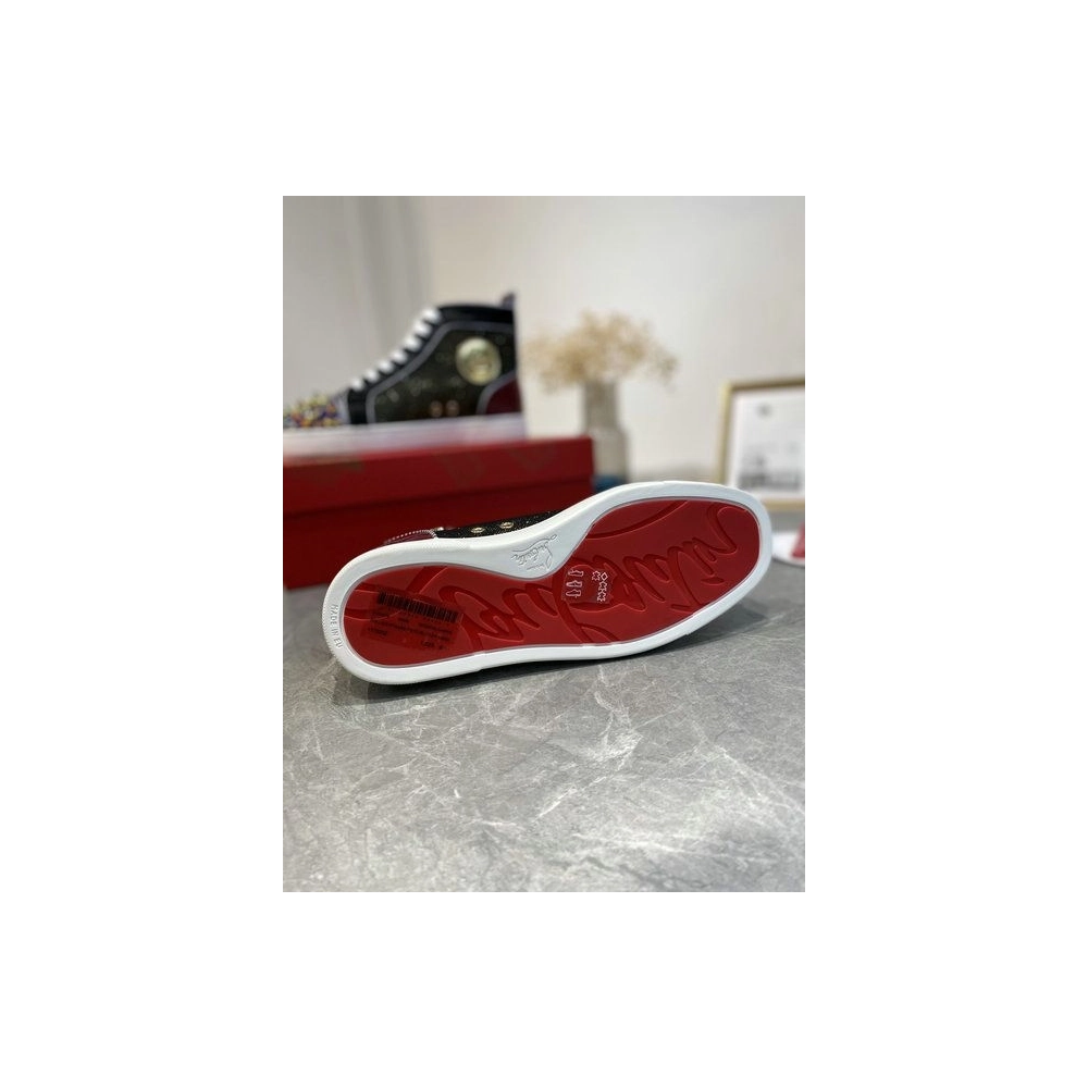 Knockoff Christian Louboutin Louis Pik Pik Spikes High-top Sneakers Veau Velours and Patent Leather Multicolor
