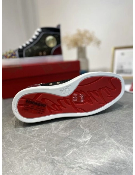 Knockoff Christian Louboutin Louis Pik Pik Spikes High-top Sneakers Veau Velours and Patent Leather Multicolor