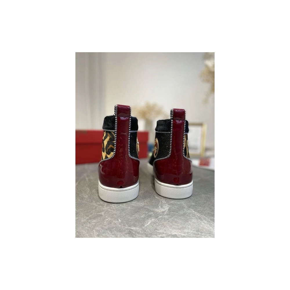 Knockoff Christian Louboutin Louis Pik Pik Spikes High-top Sneakers Veau Velours and Patent Leather Multicolor