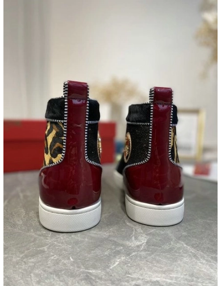 Knockoff Christian Louboutin Louis Pik Pik Spikes High-top Sneakers Veau Velours and Patent Leather Multicolor