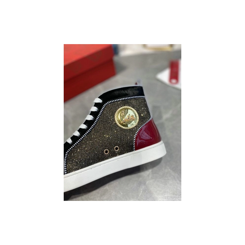 Knockoff Christian Louboutin Louis Pik Pik Spikes High-top Sneakers Veau Velours and Patent Leather Multicolor