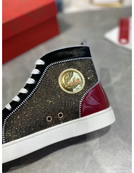 Knockoff Christian Louboutin Louis Pik Pik Spikes High-top Sneakers Veau Velours and Patent Leather Multicolor
