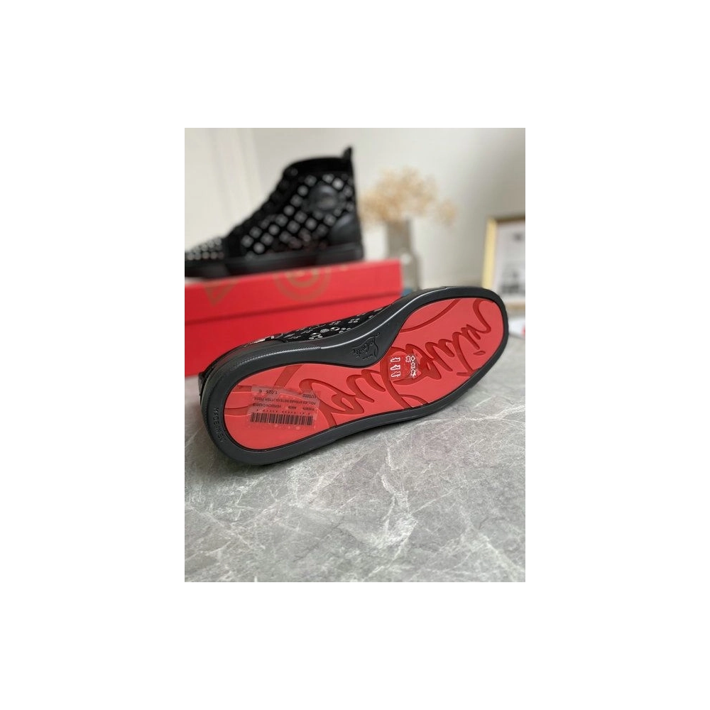 Cheap Christian Louboutin Louis Orlato Spikes High-top Sneakers Suede Black Silver Sale Online