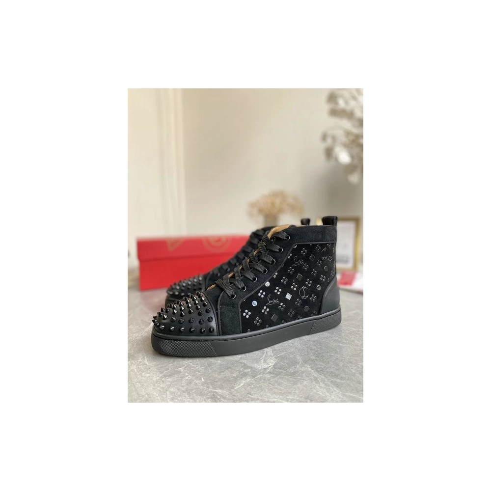 Replica Christian Louboutin Louis Orlato Spikes High-top Sneakers Suede Black