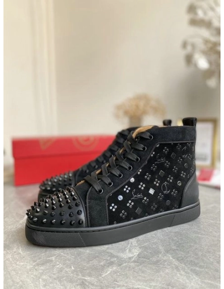 Replica Christian Louboutin Louis Orlato Spikes High-top Sneakers Suede Black