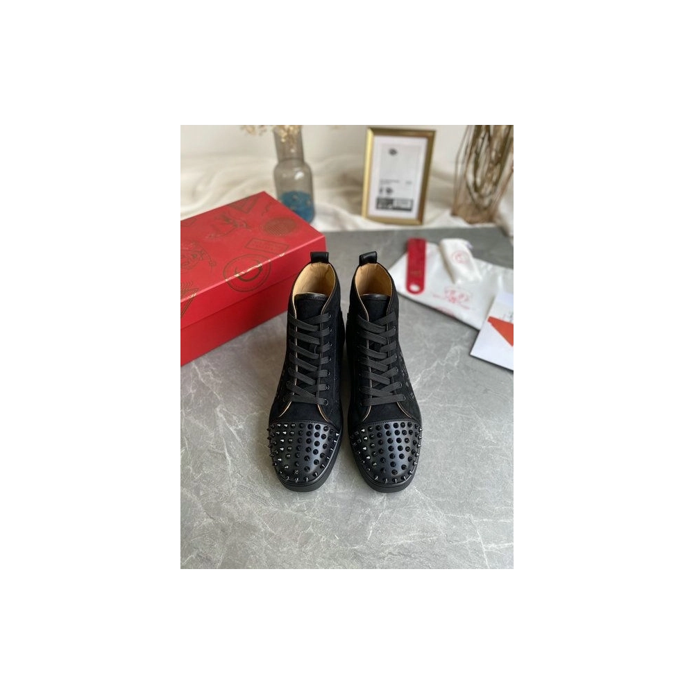Replica Christian Louboutin Louis Orlato Spikes High-top Sneakers Suede Black