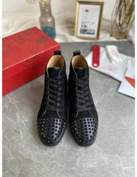 Replica Christian Louboutin Louis Orlato Spikes High-top Sneakers Suede Black