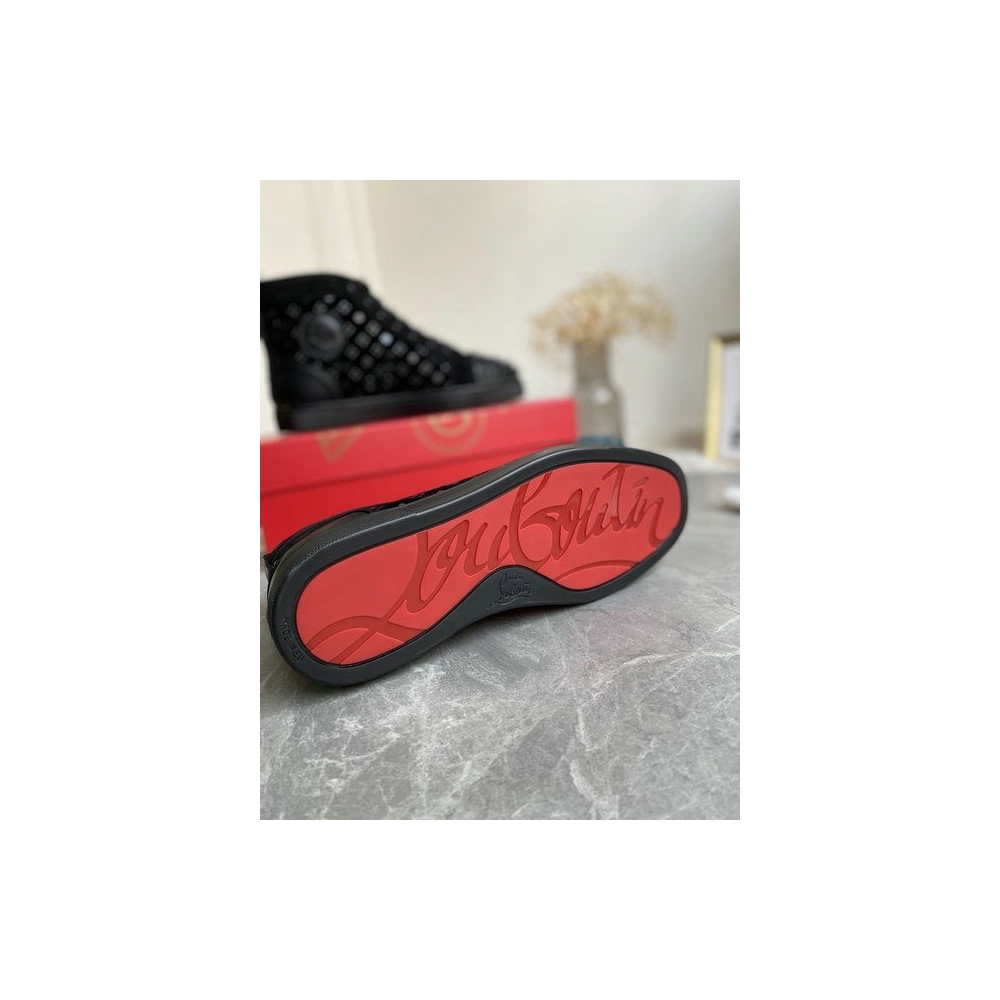 Replica Christian Louboutin Louis Orlato Spikes High-top Sneakers Suede Black