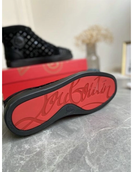 Replica Christian Louboutin Louis Orlato Spikes High-top Sneakers Suede Black
