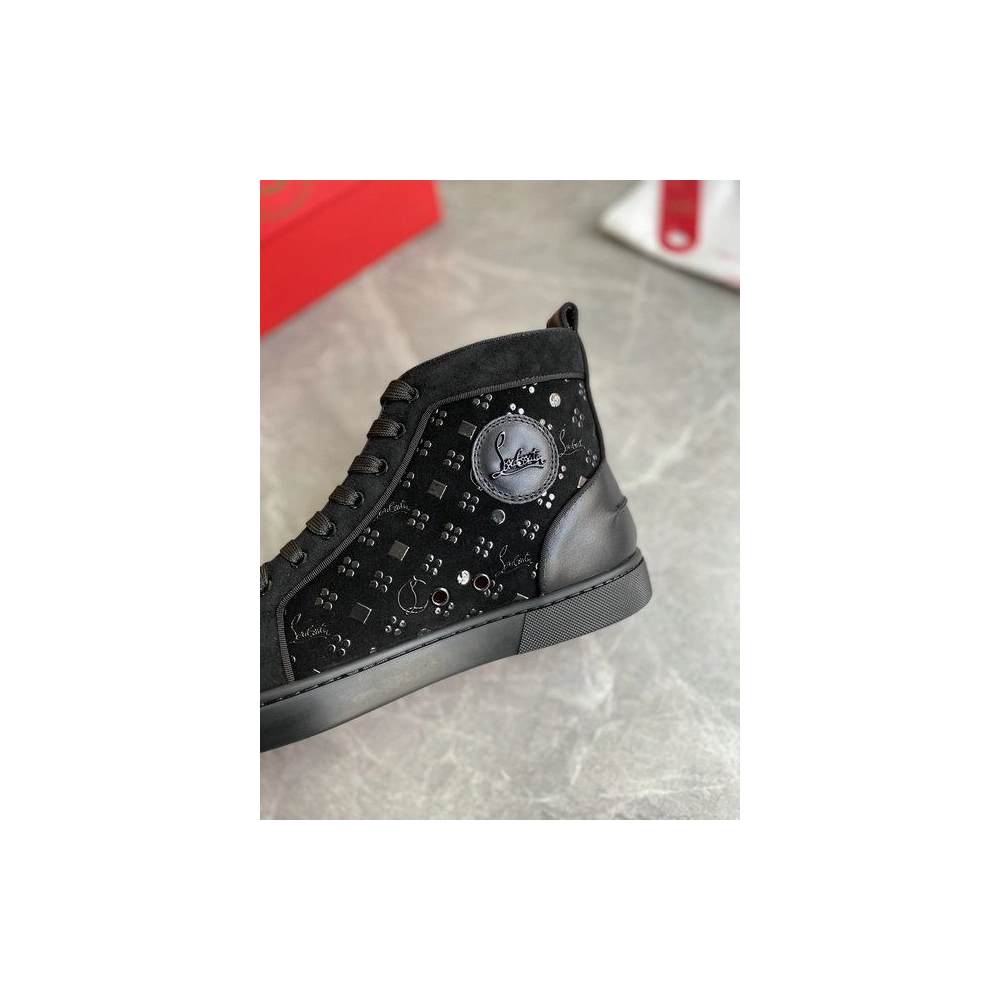 Replica Christian Louboutin Louis Orlato Spikes High-top Sneakers Suede Black