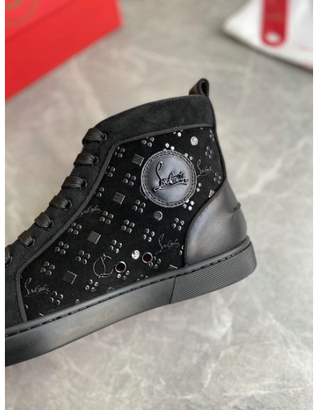 Replica Christian Louboutin Louis Orlato Spikes High-top Sneakers Suede Black