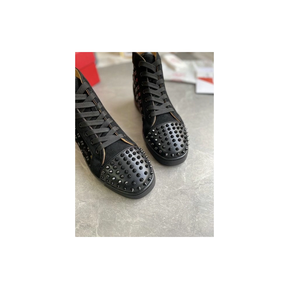 Replica Christian Louboutin Louis Orlato Spikes High-top Sneakers Suede Black