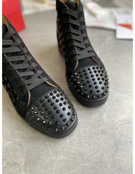 Replica Christian Louboutin Louis Orlato Spikes High-top Sneakers Suede Black