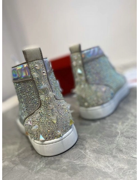 Fake Christian Louboutin Lou Pik Pik 2 Orlato Sneakers Strass Embellished Silver