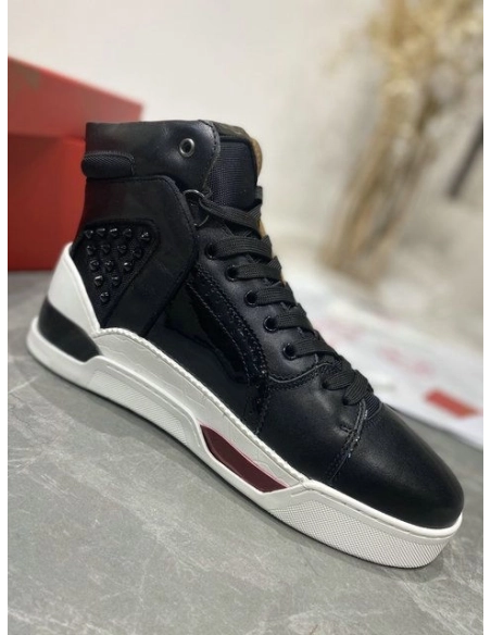 Knockoff Christian Louboutin Loubikick High Top Sneakers Calf Leather Black