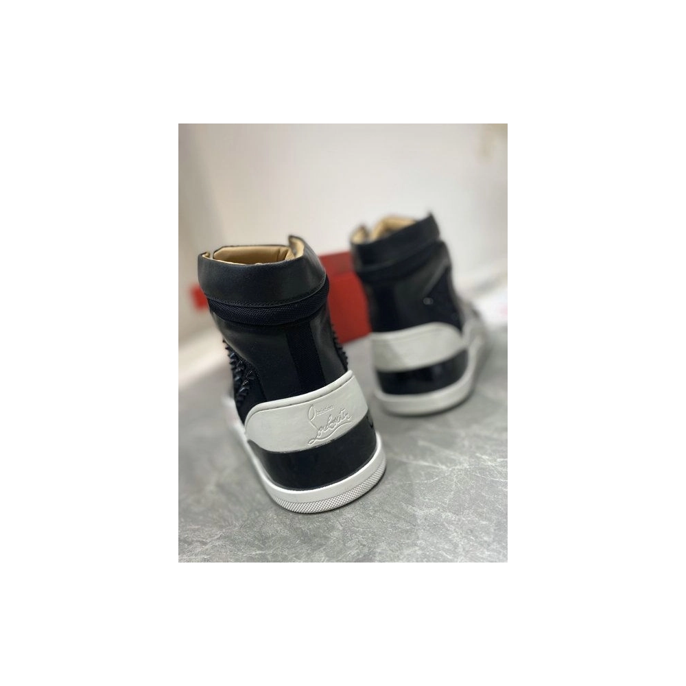 Knockoff Christian Louboutin Loubikick High Top Sneakers Calf Leather Black