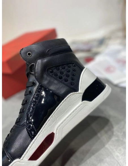Knockoff Christian Louboutin Loubikick High Top Sneakers Calf Leather Black