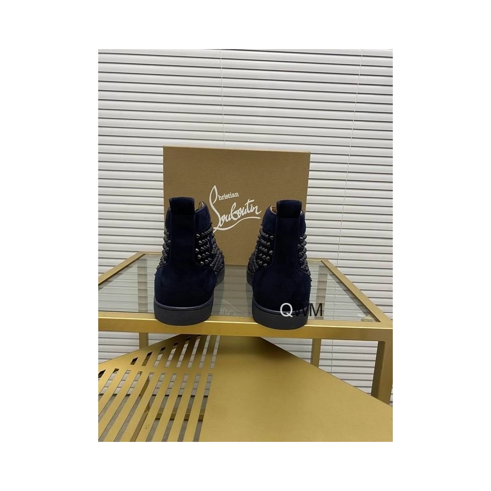 Cheap Christian Louboutin Louis Orlato High Top Sneakers Veau Velours Navy Blue for Sale