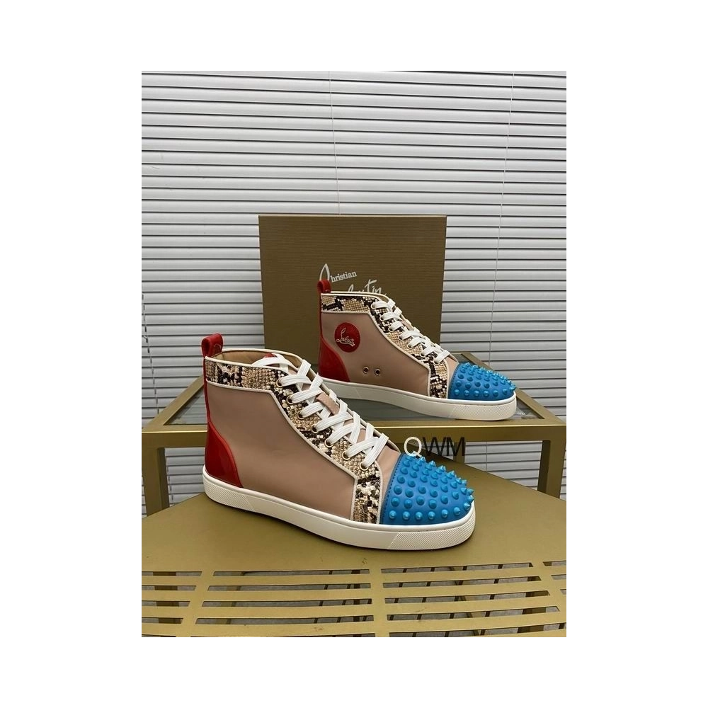 Fake Christian Louboutin Louis Spikes High Top Sneakers Leather Multicolor