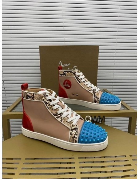 Fake Christian Louboutin Louis Spikes High Top Sneakers Leather Multicolor