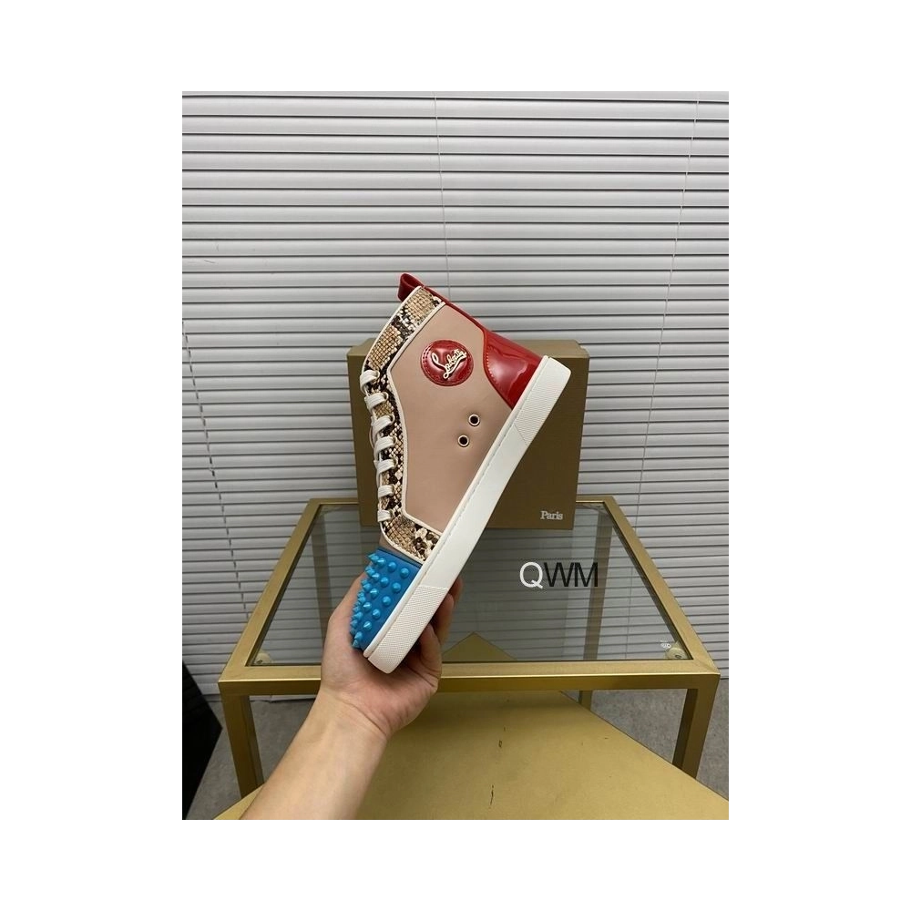 Fake Christian Louboutin Louis Spikes High Top Sneakers Leather Multicolor